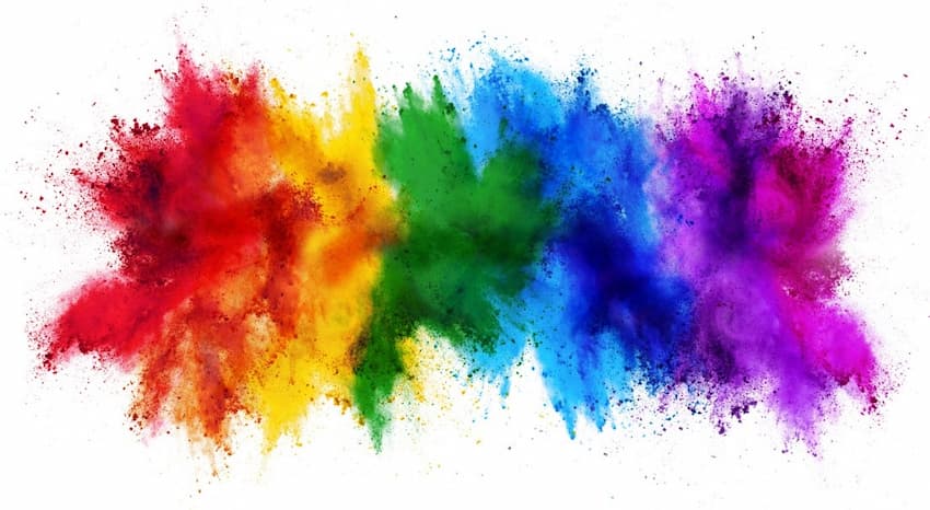 A rainbow coloured powder explosion