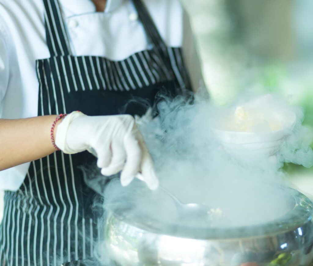 Lady making liquid nitrogen vegan ice cream