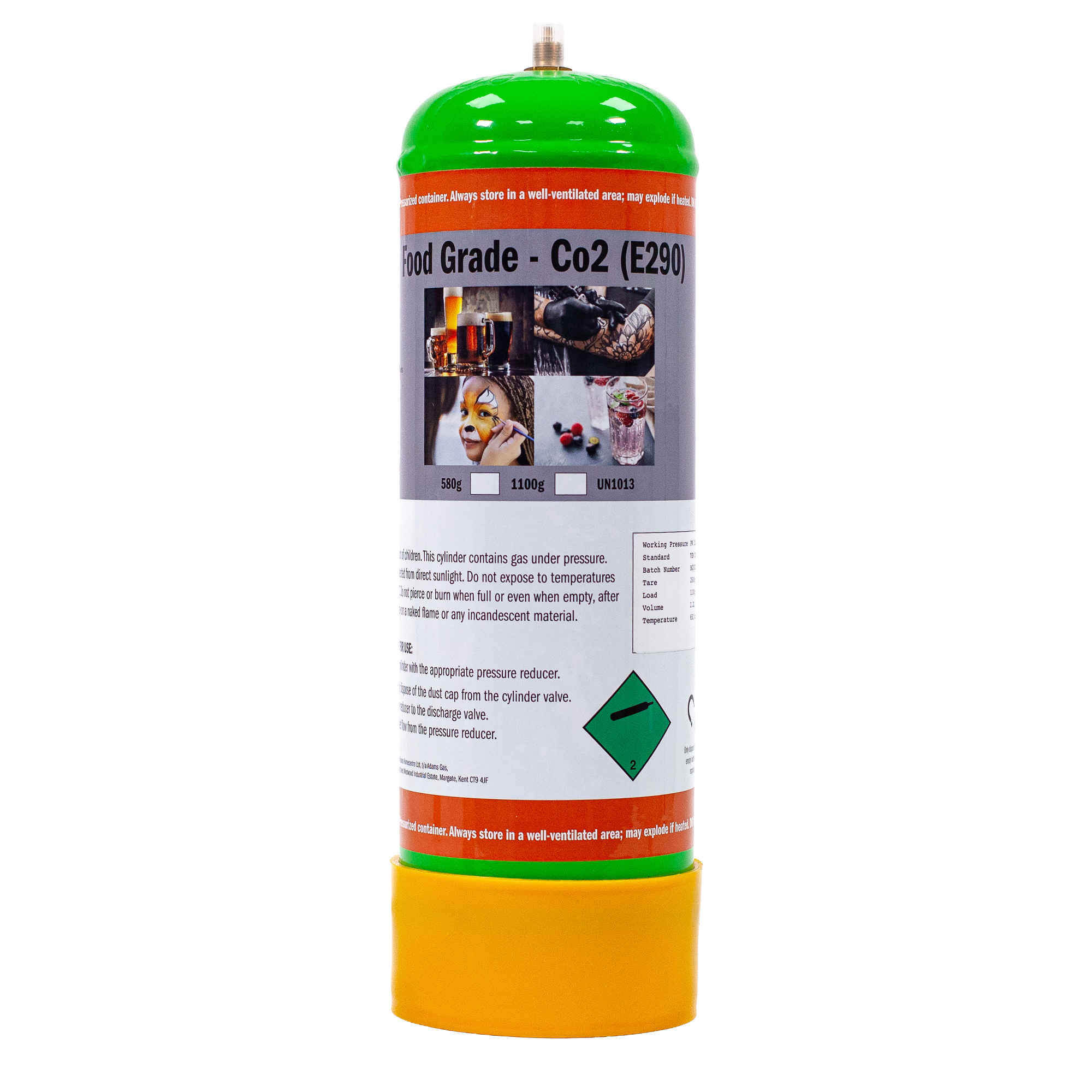 CO₂ Disposable Gas Cylinder 1100g, E290 Food Grade – 2.2L (M10×1 RH)