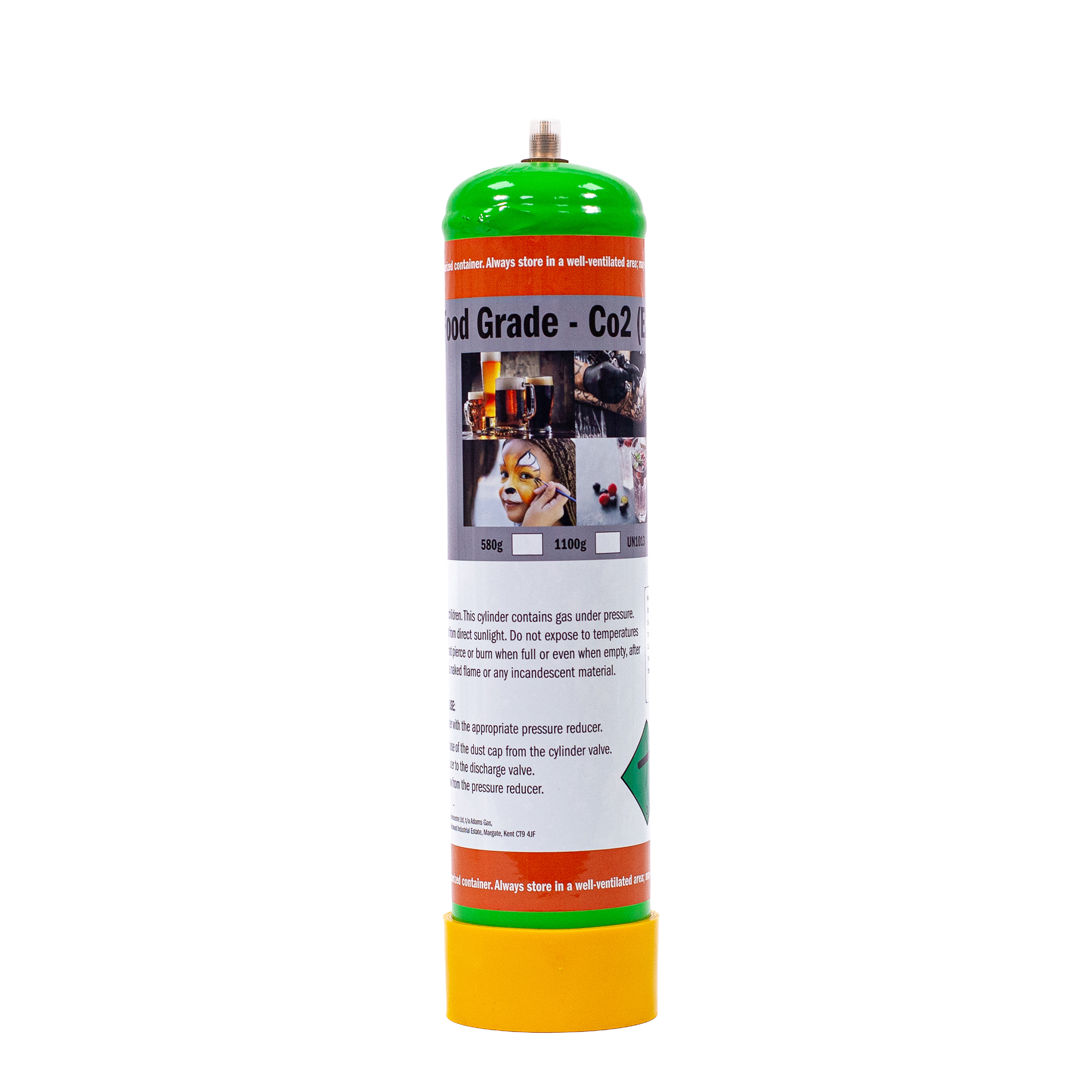 CO2 gas bottle 580g for Air Brush Tattoos, Food Grade E290 – M10*1RH