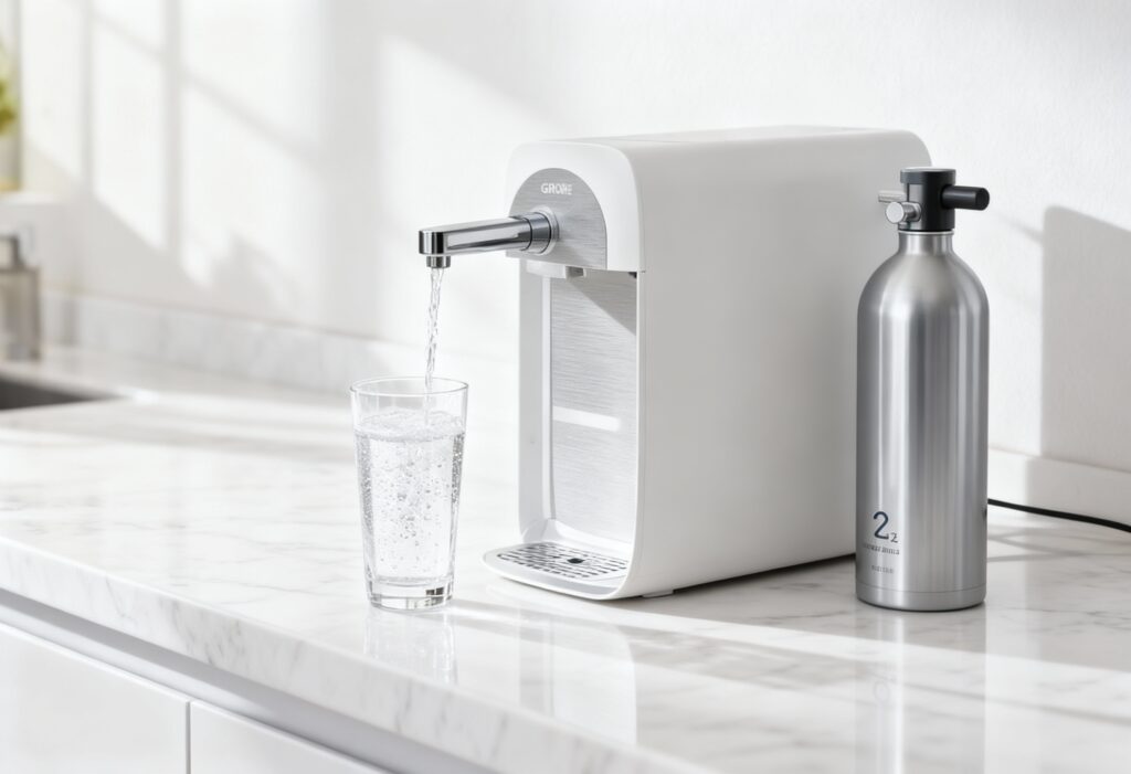 Order a GROHE Blue CO2 alternative online from Adams Gas. Rent-free CO2 cylinders for use with compatible sparkling water tap systems, with clear delivery options at checkout.